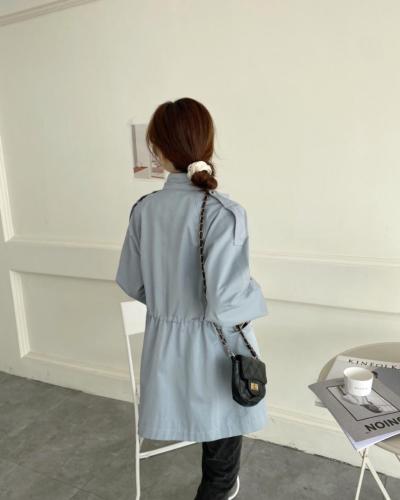 香丽迪风衣女中长款2021春装宽松圆领休闲收腰小个子气质外套,女装风衣,香丽迪1