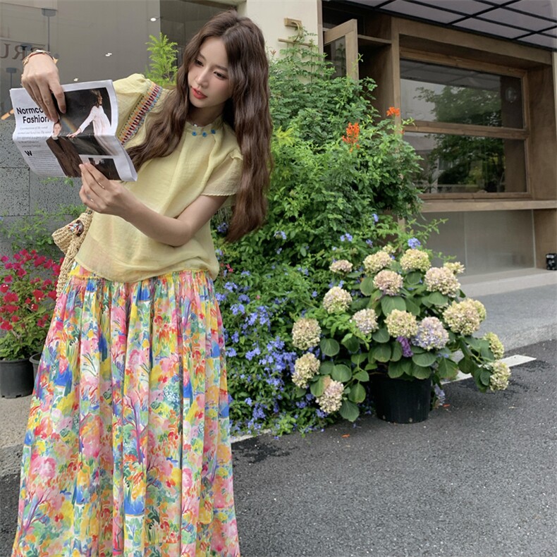韩系氛围感套装裙女2025夏季新款设计感小衫碎花半身裙气质两件套,女装套装/套裙,2C158