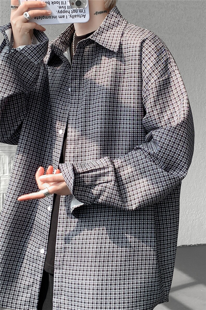 8XL-M长袖衬衫男春夏格子条纹衬衣宽松慵懒风防晒外套CS29005P45,男装防晒衣,电商B312