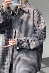 8XL-M长袖衬衫男春夏格子条纹衬衣宽松慵懒风防晒外套CS29005P45图片