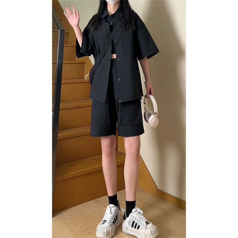 夏季工装衬衫套装情侣短袖短裤两件套TZ455P65,男装休闲套装,电商A309