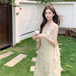 现货主推亚麻波西米亚风沙滩吊带连衣裙p135-k185图片