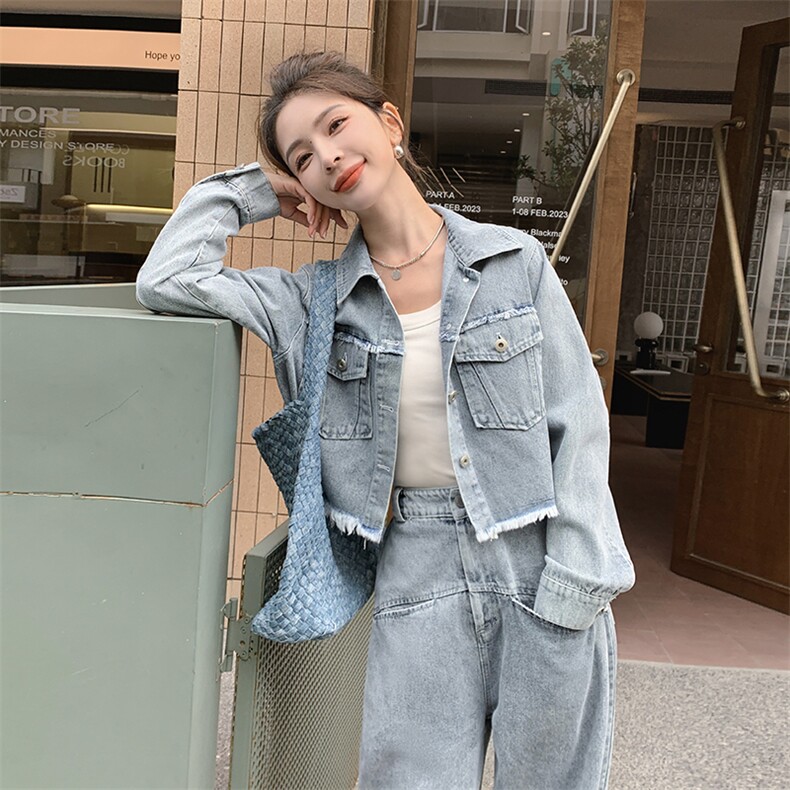 春季新款牛仔时尚两件套女宽松显瘦气质外套+阔腿裤套装,女装套装/套裙,秋水欣儿