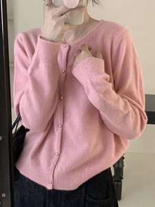 2025年春季时尚气质百搭圆领长袖单排扣纯毛银扣开衫图片