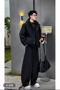 抖音高级保暖连帽棉服外套弯刀裤套装TZ353上衣135裤子78网图图片