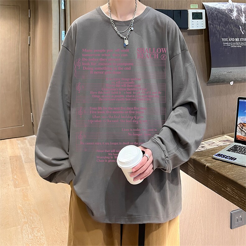 直播品质秋冬重磅潮牌嘻哈美式印花纯棉长袖T恤打底衫CT366特P28,男装T恤,电商A486