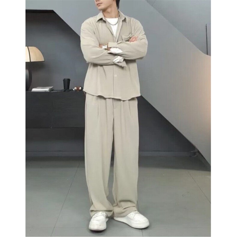 轻熟时尚休闲按时潮流简约衬衫宽松纯色肌理感套装TZ50/P185,男装衬衫,电商A243