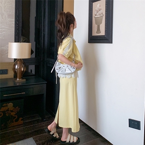 现货 淡黄色套装蕾丝拼接两件套裙2C187-8810-P155-K238图片
