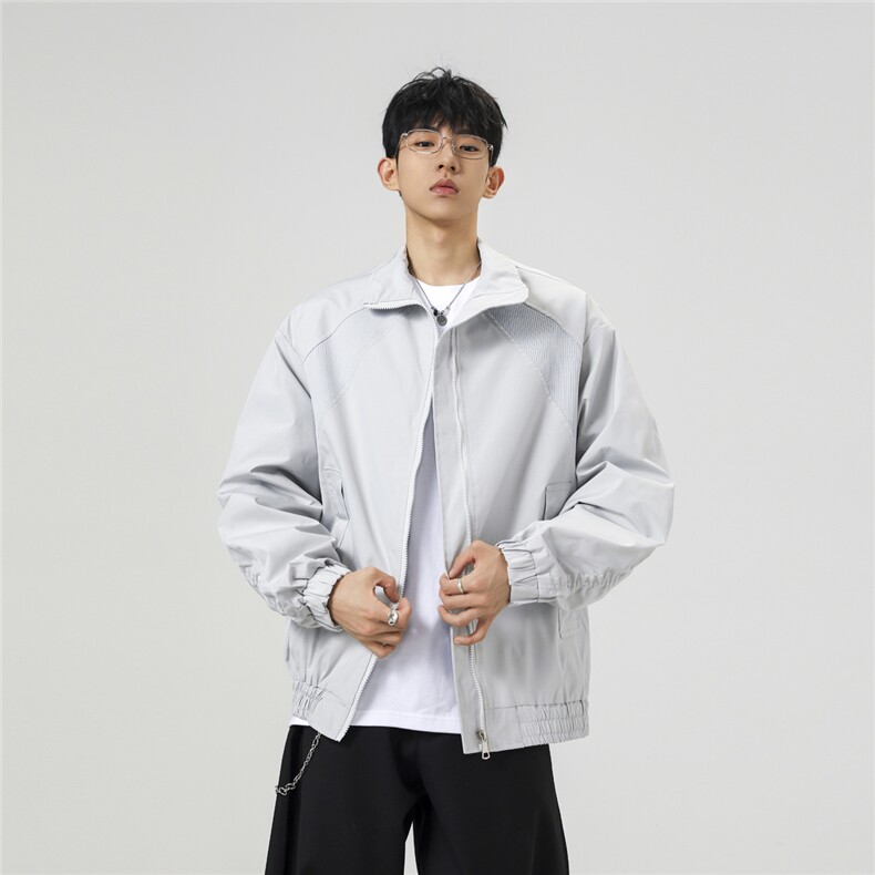 美式罗纹拼接袖子褶皱大码M-5XL教练夹克男JK78056P69控105,男装夹克,星座227-7
