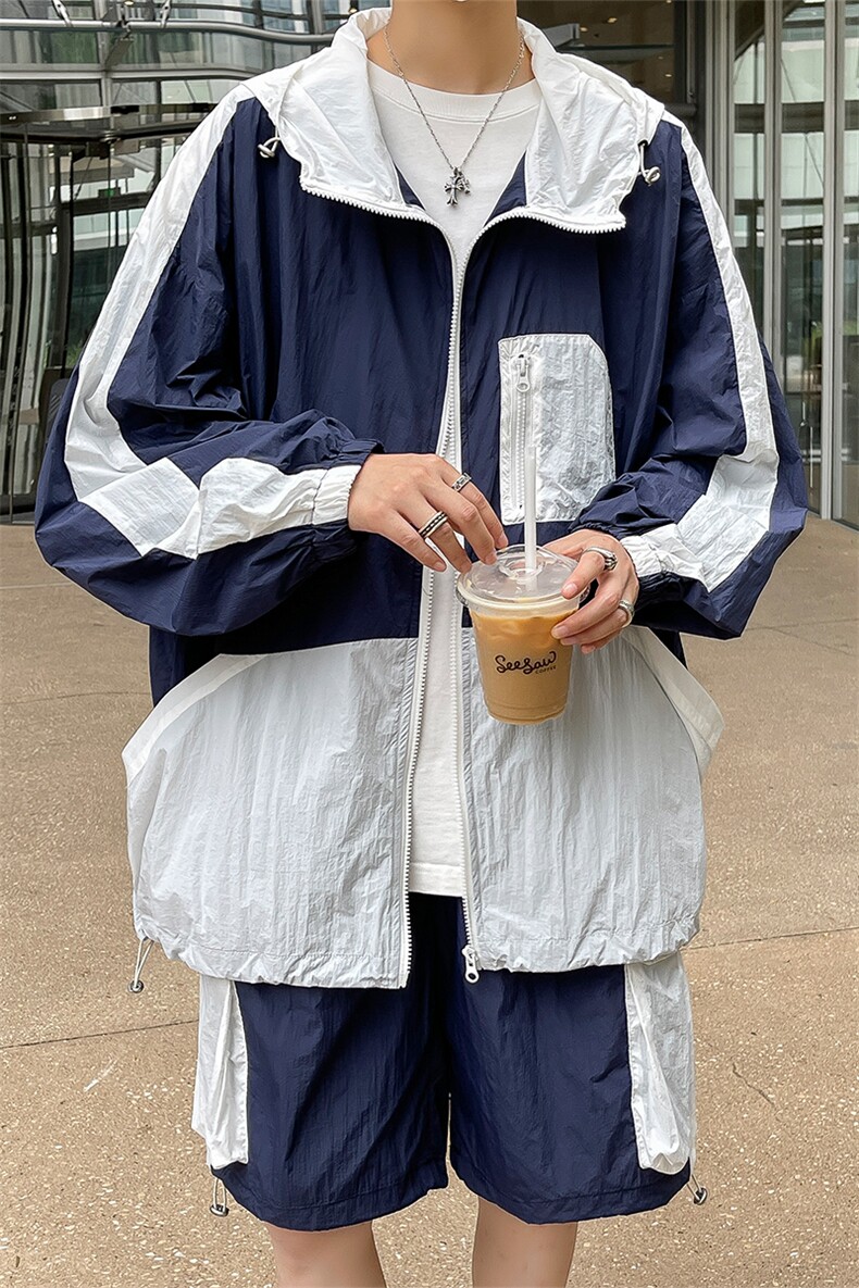 夏季夹克衫防晒服套装运动风撞色时尚防晒衣男XZ514-2-1610-P98,男装防晒衣,星座514-2(原B239)