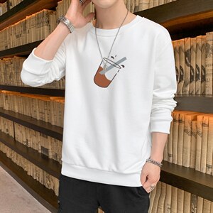 跑量卫衣男22秋季打底上衣潮流韩版宽松T恤时尚百搭长袖W133图片