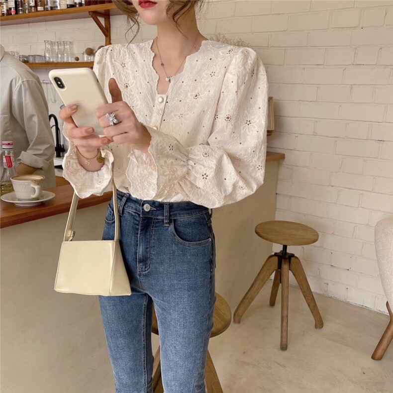 特种刺绣花露锁骨衬衣，其它，新袖