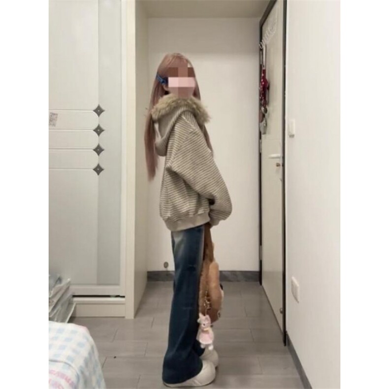 美式情侣复古亲肤保暖毛呢条纹连帽卫衣外套男女新款百搭夹克上衣，男装夹克，星座506A