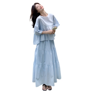 蓝色流行漂亮娃娃衫半身裙套装女夏2025新款独特绝美高级感两件套图片