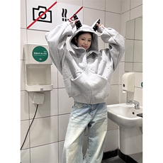 抖音得物高品质26春装美式高街铆钉杜宾犬耳朵开衫卫衣外套W125，女装短外套，电商A486