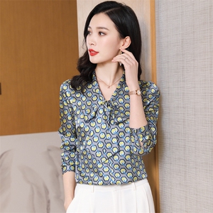 高级感真丝衬衫女长袖时尚洋气2026新款真丝上衣蝴蝶结飘带小衫图片