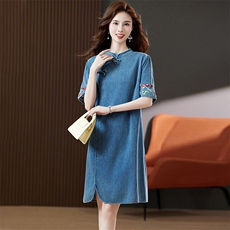 2024年夏季新款时尚潮流绣花民族风韩版牛仔连衣裙，女装连衣裙，浙宝2-166