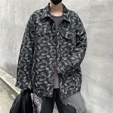 现货秋装ins港味腰果花外套韩版宽松夹克百搭男女牛仔衣w001-p75，男装夹克，星座1008-2