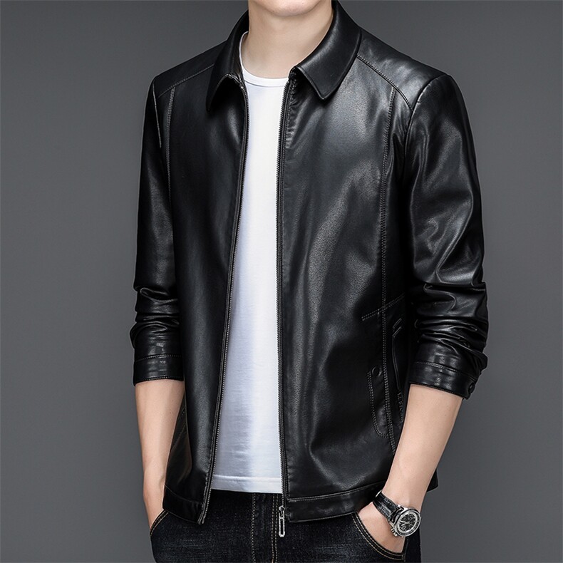 春季新款2023年男士休闲长袖翻领皮夹克商务外套，男装皮衣，电商B360