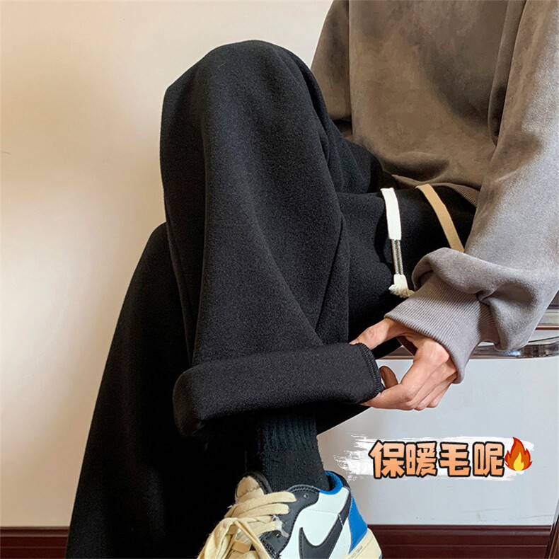 毛呢加绒休闲裤 D2214-TP45控价58 港风冬季加厚纯色休闲裤长裤男图片