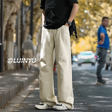 夏季薄款宽松工装纯棉休闲裤男士复古拖地长裤K676特批4588，男装休闲裤，星座718-1