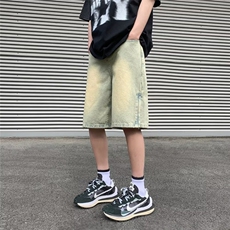 牛仔短裤男夏季美式复古潮牌拉链开叉裤子宽松直筒五分裤A519-P36，男装牛仔裤，星座208-5