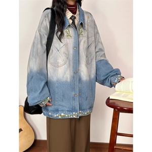 JK8973-P73 美式复古秋季新款花卉潮牌设计感渐变刺绣牛仔夹克图片