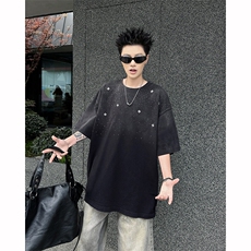 8XL-M满天星轻奢烫钻宽松版落肩纯棉短袖T恤新款夏百搭上衣DX337，男装T恤，电商D206-1