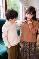 秋冬新款儿童保暖时尚半高领麻花毛衣，童装儿童羊毛衫，牧皓研