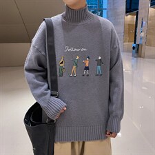 M18043-P45加绒款-P65半高领毛衣男士大码针织衫男毛线衣男,男装针织衫/毛衣,电商A040