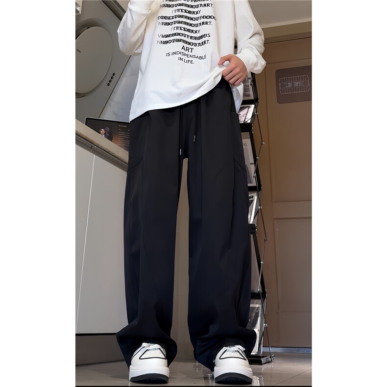 男款秋季解构设计感阔腿弯刀裤子美式高街运动休闲长裤 D563/P50图片