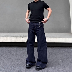 丹宁原牛绿松石撞钉弯刀牛仔裤宽松cleanfit阔腿长裤子RK3019-P50，男装牛仔裤，星座412-3