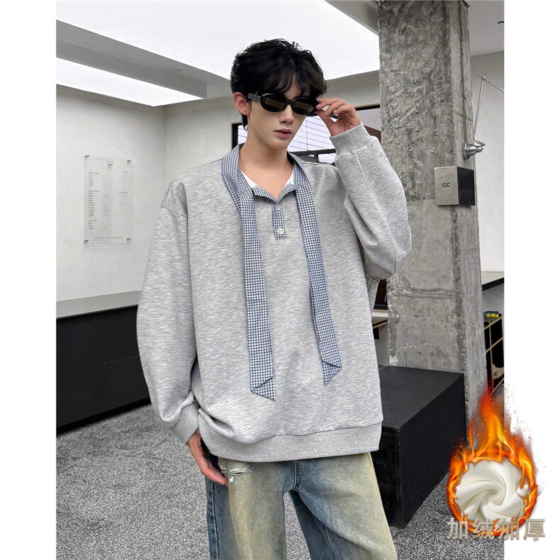 现货WY10145-特P48加绒P55  秋冬设计感宽松大码卫衣男上衣外套图片