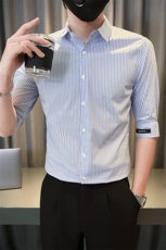 夏季男士七分袖条纹衬衫男休闲修身休闲衬衣A236-C667-P55，男装衬衫，电商A236