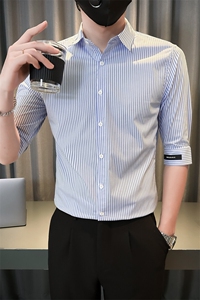 夏季男士七分袖条纹衬衫男休闲修身休闲衬衣A236-C667-P55图片