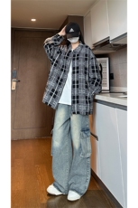 秋季新款港风大码复古小香风格子翻领夹克XZ213-JK9904-P70控88，男装夹克，星座213