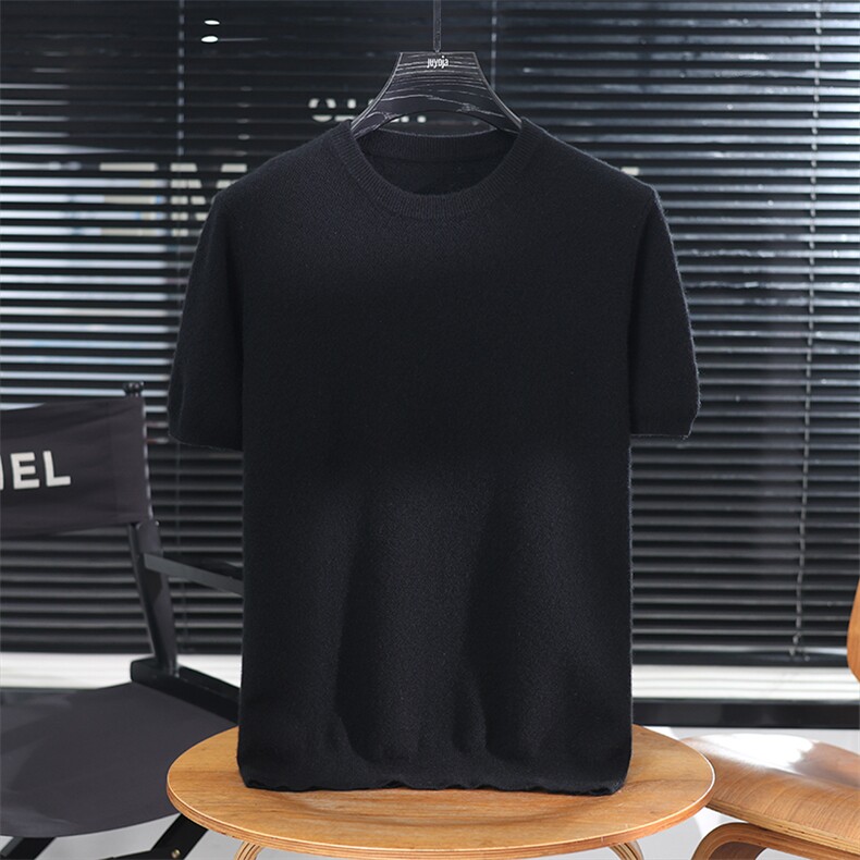 新款简约圆领短袖羊绒针织衫男夏季百搭修身显瘦休闲上衣，男装羊绒套衫，君道羊绒