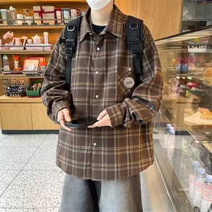 美式复古格子衬衫男女秋季新款长袖衬衣情侣外套ins潮流S51/P42图片