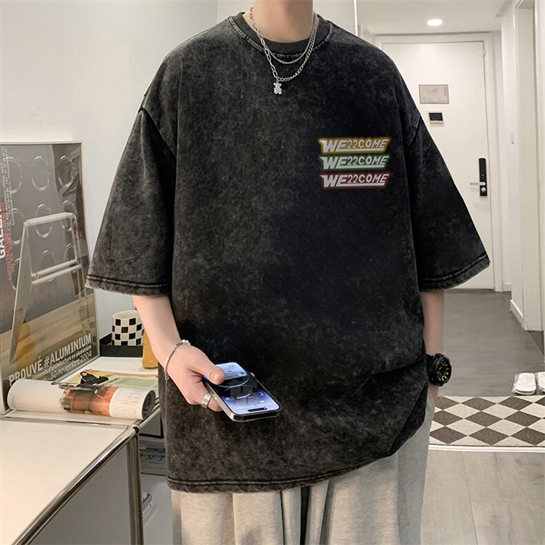 B239-1052-P38美式水洗做旧彩色字母印花短袖高克重T恤,男装T恤,星座514-2(原B239)