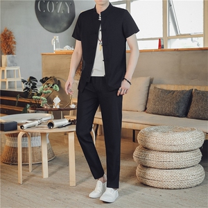 夏季套装男士两件套风复古唐装名族风T恤A334-TZ022-P65,男装民族服装,电商B339(原A334）