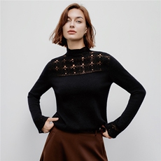 新款2025秋冬立领镂空钩花长袖山羊绒毛衣女，女装羊绒衫，阿舍尔精品