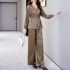 高端职业套装女春秋2025新款高级感通勤气质时尚洋气阔腿裤两件套，女装套装/套裙，卡杰菲