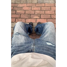 网图直筒牛仔裤女复古蓝色显瘦修身设计感小众美式高街烟管拖地裤，男装牛仔裤，星座601-1