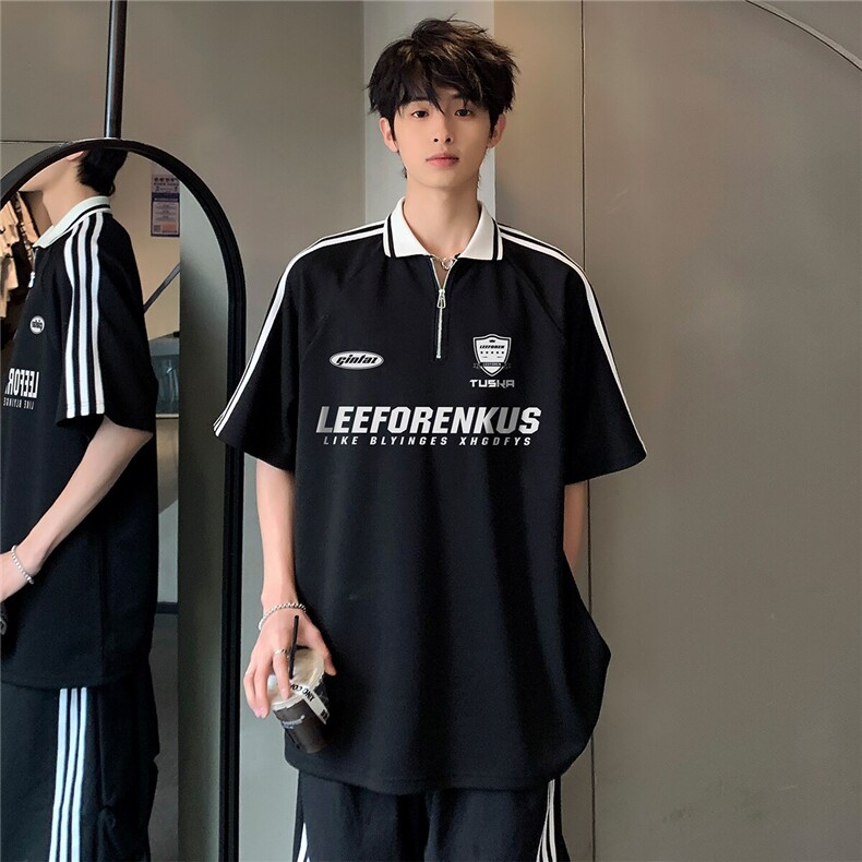 日系炸街休闲美式POLO衫质感重磅条杠插肩袖短袖上衣T恤T277-P38,男装Polo衫,电商C307