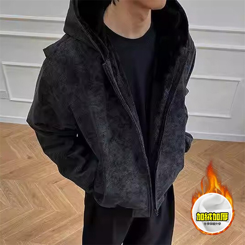 现货高品质美式冬季重磅座山雕大毛毛领pu皮棉衣男女加厚外套,男装皮衣,电商A486