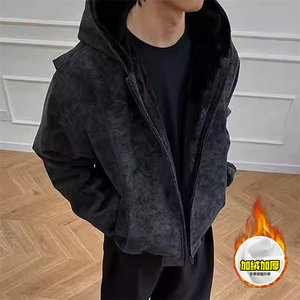 现货高品质美式冬季重磅座山雕大毛毛领pu皮棉衣男女加厚外套图片