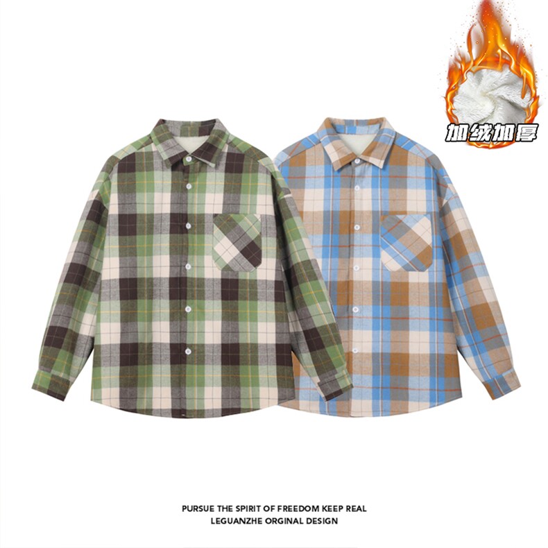 2025HC23590加绒港风白底北极绒长袖衬衫M-5XHC24864-P55，男装衬衫，电商A022