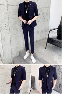 夏季七分袖西装套装男中袖西服袖九分裤A470-TZ03图片