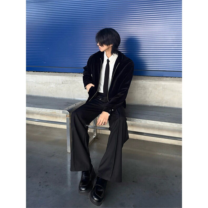美式cleanfit立褶微喇西裤男女显高显瘦直筒垂坠感休闲裤K319-P45,男装休闲裤,星座1004-3