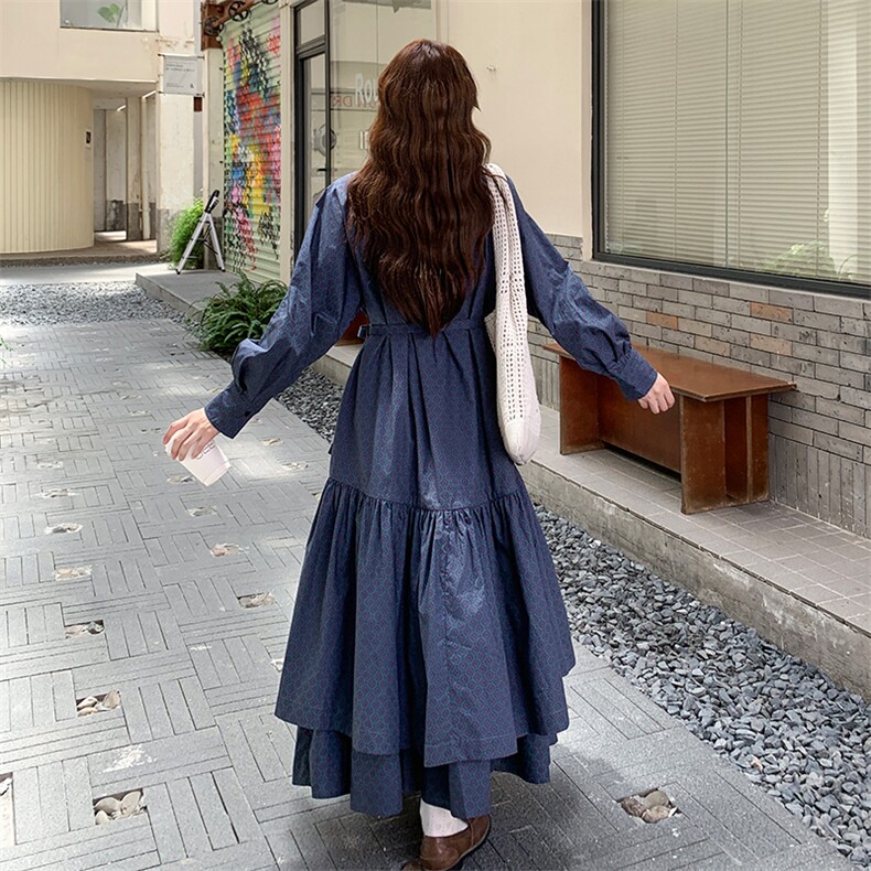 俏皮减龄波点灰色连衣裙女秋季2025新款韩版高级感收腰显瘦大摆裙,女装连衣裙,欧黛芙妮